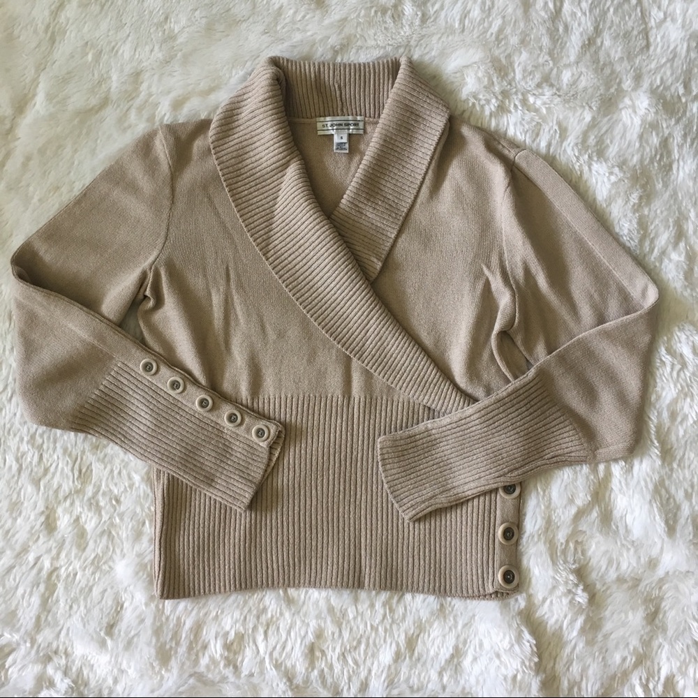 St. John Sport Shawl Collar Faux Wrap Sweater